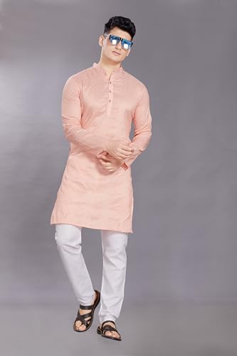 Image of DIVISIVE Men's Jequard Embroidered Art Silk Slim Fit Only Kurta