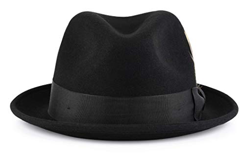 Mens Black Fedora Hats, 100% Wool Crushable Hat, Packs Easy, Stain Resistant, Stylish Fedora (Also Available In Gray) #TOP1