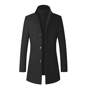 YOUTHUP Mantel Herren Wolle Wintermantel Freizeit Mittelang Winter Wollmantel Business Übergangsmantel, Schwarz (Dick), L