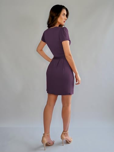 Vestido Curto Decote Transpassado Envelope Soltinho Acinturado Manga Curta (M (42-44), Roxo)