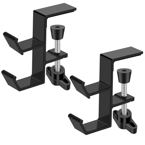 Bayyeskey Desktop Hook Under-Table Handbag Hanger Wallet Hook Simple for Holiday Decoration Desktop Backpack Rack Headphone Hanger 2-Piece Pack Double Hook (Black)