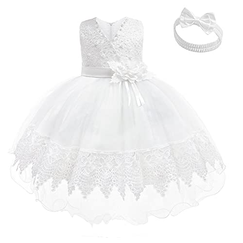 Image of Baby Toddler Lace Dress Girls First Baptism Elegant Embroidery Party Flower Bridesmaid Dresses Up