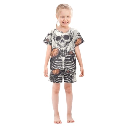 ALAZA Halloween Pumpkins Skeleton Pajama Set Short Sleeve Sleepwear Soft Lounge Nightwear3