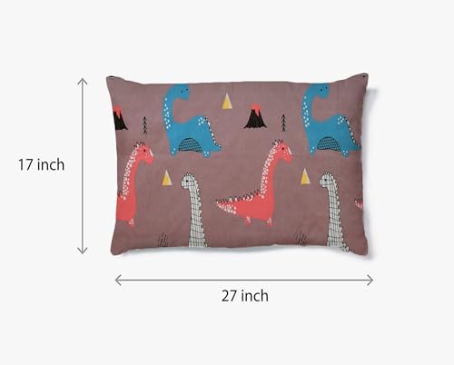 Filymore Small Dinosaurs Single Bedsheet for Kids 240 TC Cartoon Bedcover Made with Pure Microfiber(Size 60 X 90 Inches) 1 Bedsheet 1 Pillow Cover (Color-Brown)