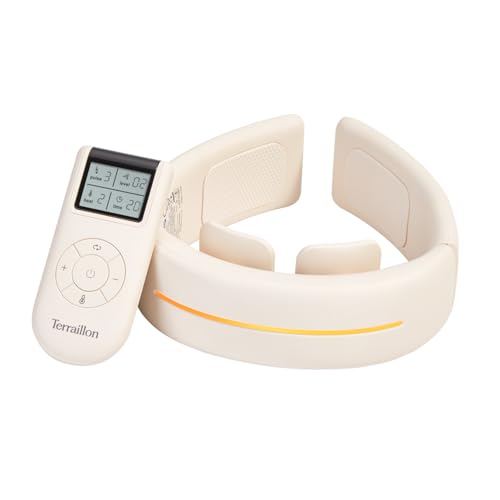 TERRAILLON - Masseur Cervical Coussin de Nuque Massant, Programmes TENS & EMS, Chauffant, Lumière Rouge, Soulage les Douleurs, Réduit les Tensions, 6 Modes,...