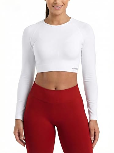 Image of AUROLA Serpent Snake Long Sleeve Shirts for Women, Seamless Workout Crop Tops Crew Neck Cropped T Shirt Athletic Yoga