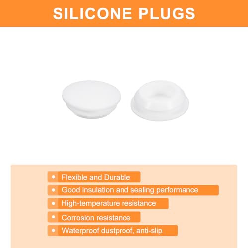 Image of uxcell 26 Pcs Silicone Plugs, Rubber Round Snap in Locking Hole Plugs for 15.5-17mm Hole, Hole Stoppers Waterproof Hole Plug for Metal Tube, Furniture End Caps Inserts, White