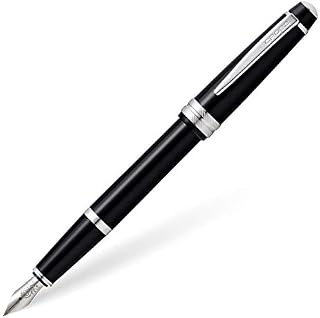 CROSS Bailey Light Click-Off Cap Plastic Fountain Pen with Resin Finish, Medium Gel Ink Fountain, includes Premium Gift Box and Black Cartridge, 1 Pack, Polished Black