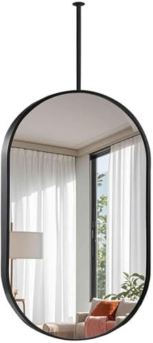 Black Oval Hanging Vani Mirror - Metal Ceiling Mount Mirror