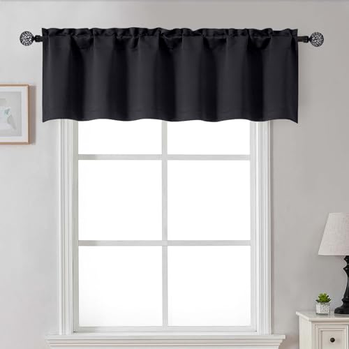 Gwine Black Valance for Windows, Small Blackout Valance Kitchen Curtains for Bathroom Basement, Modern Rod Pocket Thermal Insulated Window Treatment, 60