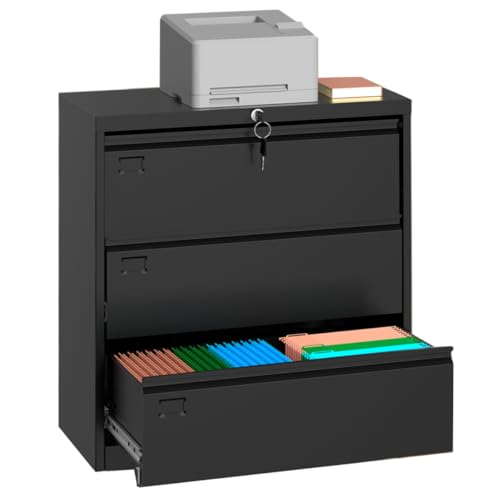 40inch Steel 3 Drawer Lateral Filing Cabinet - Lockable Metal Fil...