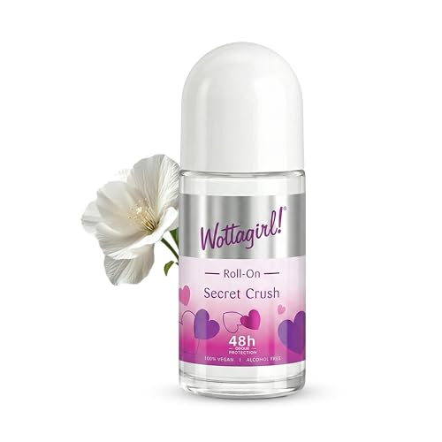 Image of Layer'r Wottagirl 100% Vegan Secret Crush Roll On for Women 50ml | Alcohol-free 48H odour protection with sweet fruity notes of mandarin, pineapple & vanilla. 100% vegan roll on.