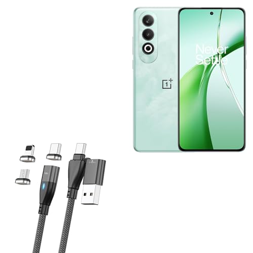 BoxWave Cable Compatible with OnePlus Nord CE4 - MagnetoSnap PD AllCharge Cable (100W), Magnet PD 100W Charging Cable USB Type-C Micro USB - Jet Black