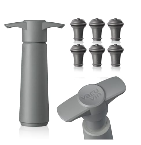 Image of Vacu Vin Original Wine Saver with 6 Vacuum Bottle Stoppers - Wine Preserver Pump for Red or White Wine - Manual Air Remover System - Airtight Seal - Keep Wine Fresh Longer - Grey