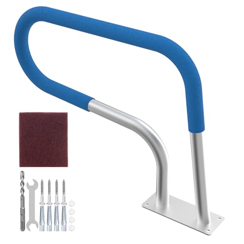 32x23 Inch Swimming Pool Handrail for Inground & Outdoor Pools 250LBS Capacity 304 Stainless Steel Pool Railing with Base Plate and Accessories Safety Handrails for Decks and Spas with Non-Slip Grip