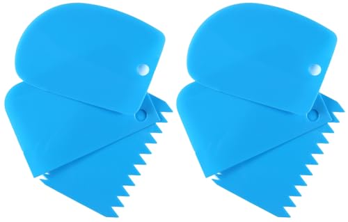 Cake Decorating Scraper Set, 6 Piece Plastic Icing Smoother Tools, Serrated and Flat Edge Dough Scrapers for Baking, Pastry, Bread, Pizza, 2.95-4.81 Inch (blue)