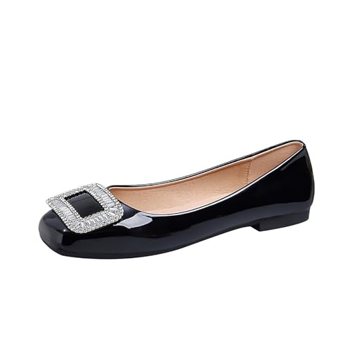 Women's Rhinestones Flats Ballet Shoes Comfortable Square Toe Dressy Casual Slip On Walking Shoes