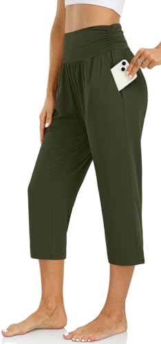 Image of UEU Women's Yoga Capri Pants Loose Soft Drawstring Workout Sweatpants