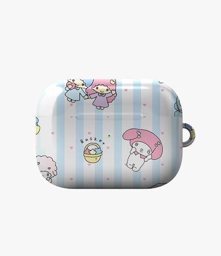 Image of Sweet Kawaii Parade Glossy Case Compatible with AirPods Pro 1, Cute Pastel Blue Striped Protective Hard Cover, Aesthetic Japanese Anime Cartoon Earbud Accessories for Women and Girls