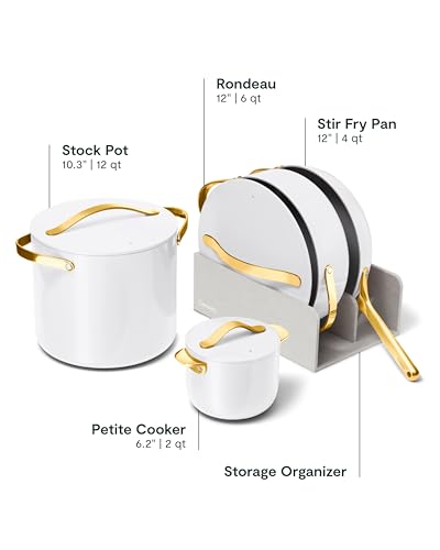 Image of Caraway 24-Piece Nonstick Ceramic Cookware Set - Includes Fry Pans, Sauce, Saute Pan, Dutch Oven, Petite Cooker, Stir Fry, Rondeau, Stock Pot, Lids & Storage Organizers - White