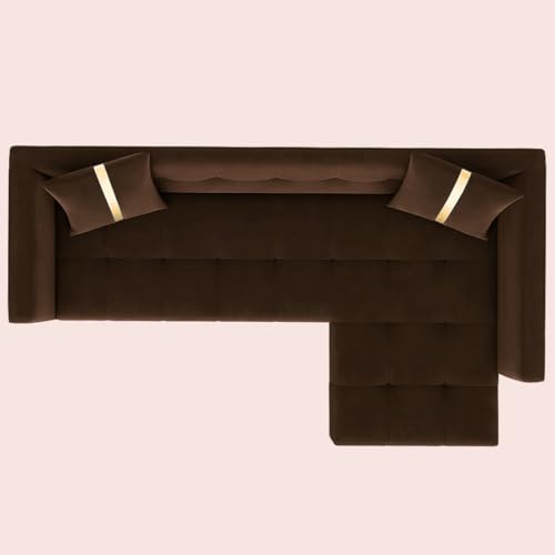Image of Furny Styling 4 Seater Fabric RHS L Shape Sofa Set (Brown) | Soft Velvet Fabric | Modern Design | Comfortable Seating | Living Room Furniture