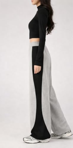 Image of CRAMPLEWomen's Graphic Print Wide Leg Sweatpants, Elastic Waist with Drawstring, Casual Streetwear Joggers