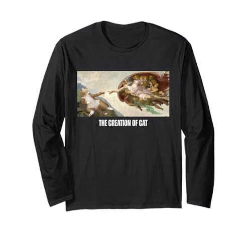 Divertente Gatto Dio Creazione di Adamo Art Michelangelo Gesù Art Maglia a Manica