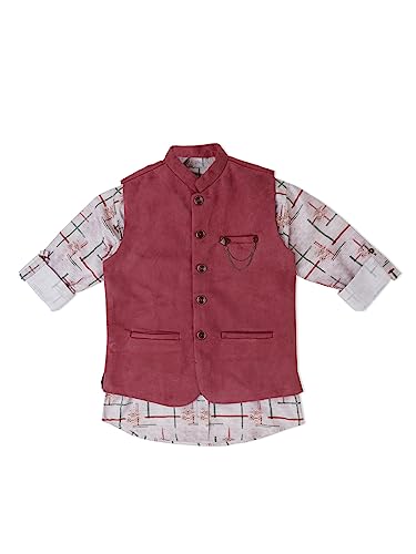 Image of CAVIO Boys Velvet Nehru Jacket with Printed Shirt