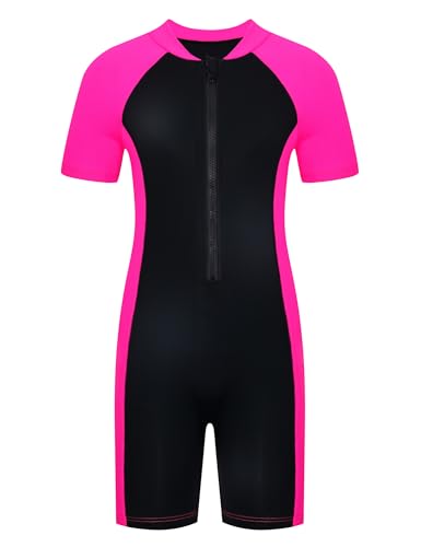 Image of Girls One Piece Swimsuit UPF 50+ Rash Guard with Front Zipper for Ages 3-14