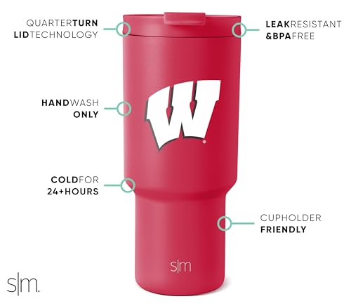 Image of Simple Modern Wisconsin Badgers Tumbler with Straw | 30oz | Collegiate