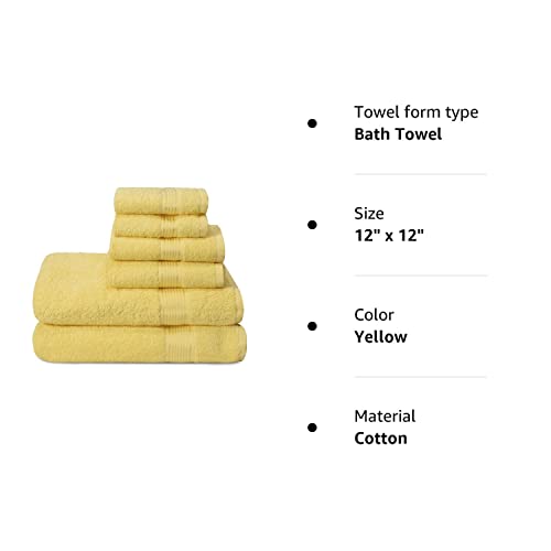 Elvana Home Ultra Soft 6 Pack Cotton Towel Set, Contains 2 Bath Towels 28X55 Inch, 2 Hand Towels 16X24 Inch & 2 Wash Coths 12X12 Inch, Ideal For Everyday Use, Compact & Lightweight - Yellow #TOP7