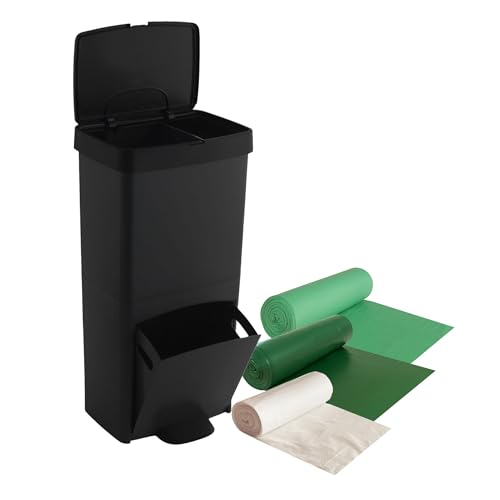 SP Berner Pack Cubo de basura o reciclaje 70L, VERTICAL, 2 Compartimentos, Papelera residuos, 76 cm, INCLUYE bolsas de basura adaptadas (10L + 30L + 40L)