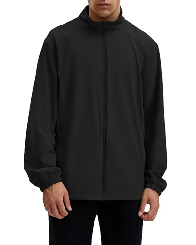 Men's UPF 50+ Sun Protection Athletic Jackets Lightweight Windproof Full Zip Stand Collar Outdoor Coat