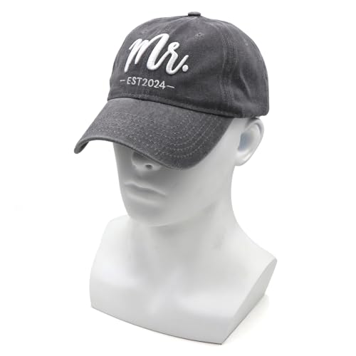 Mr and Mrs EST 2024 Hats for Men Women, Bride Groom Hats 3D Embroidered Baseball Caps Set Wedding Gifts for Couples