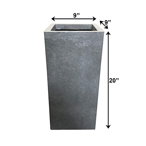 20" H Square Slate Gray Lightweight Concrete/Fiberglass Indoor Outdoor Elegant Tall Planter #TOP5