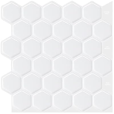 WalDecoo Hexagon Tile Peel and Stick Backsplash, 10 Sheets Premium 3D Self Adhesive Wall Tiles Stick on Backsplash, White Peel and Stick Tile for Kitchen and Bathroom(12" x 12")