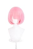 CHROMANTRA Ram Cosplay Wig for Re:Zero Starting Life in Another World, Pink Short Synthetic Wig with Horns, Heat Resistant, Includes Wig Cap