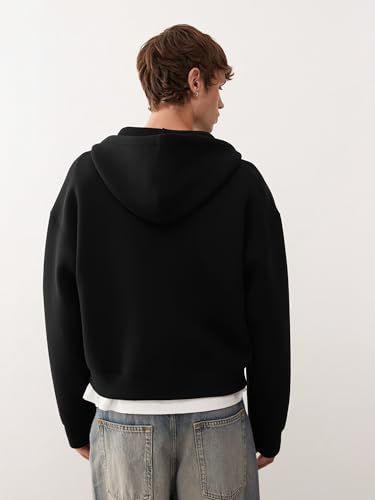 Maniac Store Maniac Men's Solid Black Cotton Fleece Hooded Sweatshirt - Image 5