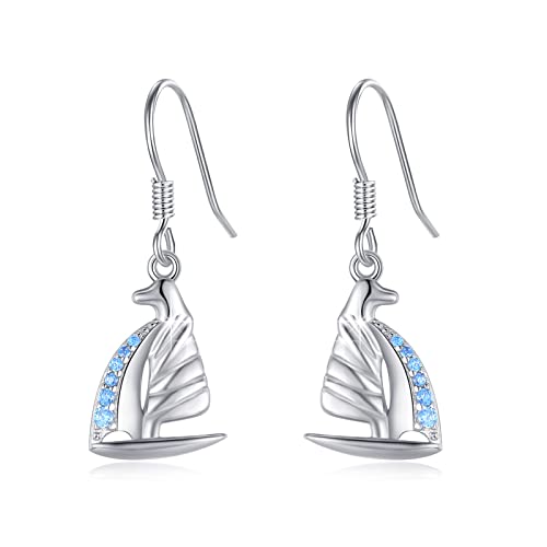  Orecchini pendenti a forma di barca, in argento Sterling 925, con smalto marittimo, orecchini a perno, Argento sterling