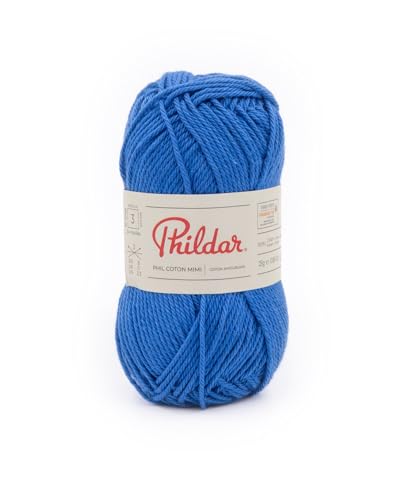 Phildar - Pelote de Laine Phil Coton Mimi - Laine à Crocheter et à Tricoter - 100% COTON - Aiguille n°3 - Couleur BLEU