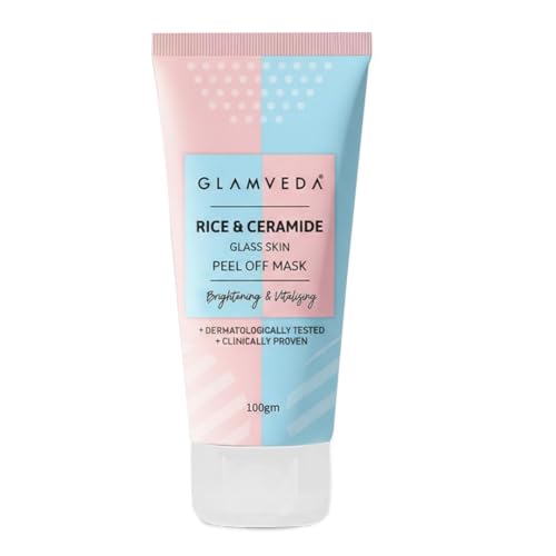 Glamveda Korean Glass Skin Rice & Ceramide Peel Off Mask for Men & Women | Face Mask for Reduces Signs of Ageing, Skin Brightening & Even Tone Complexion |For Dry & Dull Skin | Face Pack 100g