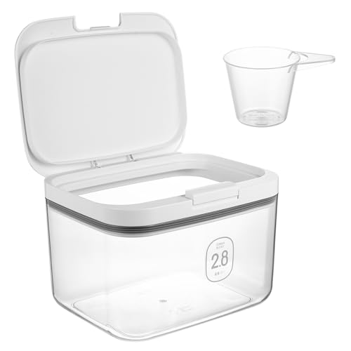 Waschmittel Aufbewahrungsbox 2.8L Waschpulver Box Spender Waschmittelbehälter für Pulver Ein-Knopf Vorratsdosen Waschmittelbox für Detergent Wäscheperlen Katzenfutter Hundefutter Dosen Organizer