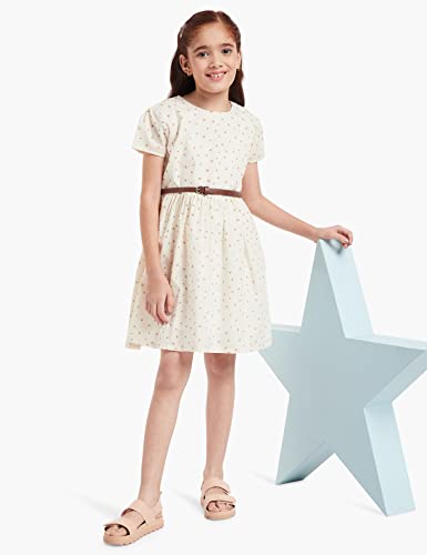 Image of Amazon Brand - Jam & Honey Girl's 100% Soft & Pure Cotton Comfortable and Stylish Printed Woven Dress with Short Sleeves and Belt - Perfect for Every Occasion