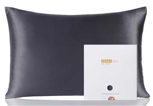 ZIMASILK 100% Pure Mulberry Silk Pillowcase for Hair and Skin Health,Soft and Smooth,Both Sides Premium Grade 6A Silk,600 Thread Count,with Hidden Zipper,1pc (Queen 20''x30'',Dark Gray)