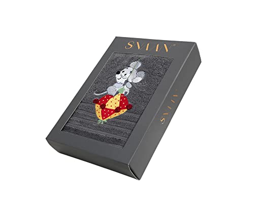 Image of SNAAN 600 GSM, Pure Combed Cotton Mouse Towel for | Ultra Soft, Super Absorbent Luxury Bath Towel with Attractive Cartoon Animal Design for, Boys & Girls (Dark Grey)