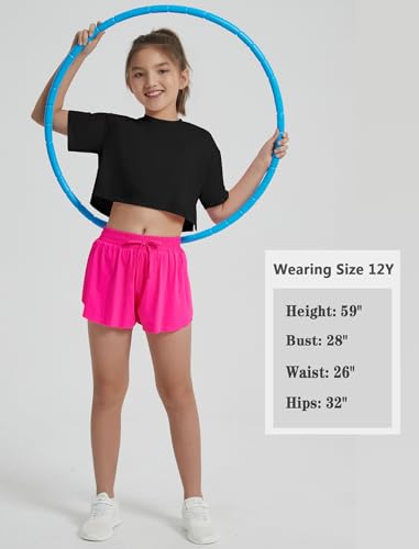 Image of EXARUS Girls Athletic Shirts Quick Dry Workout Split Back Crop Tops 6-14Y | Tween Athletic Sports Soccer Activewear Gym Running Dri Fit Teen Tennis Performance Hiking Short Sleeve Tees Kids 6-14Y