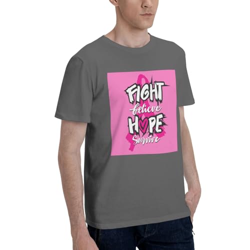 Dzgttr Breast Cancer Awareness Men‘s 100% Cotton T-Shirt Lightweight Breathable Crewneck Tee Deep Heather 3X-Large