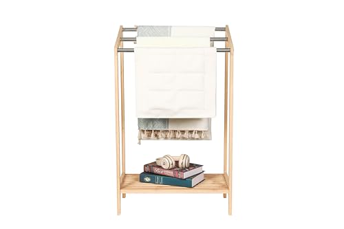 HYNAWIN Free-Standing Towel Rack,3 Tiers Bathroom Towel Drying Rack with Bottom Shelf,Wooden Blanket...