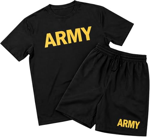 US Army PT T-Shirt & Shorts Set | Performance Moisture Wicking Physical Training Workout Gym Exercise Uniform Black - L