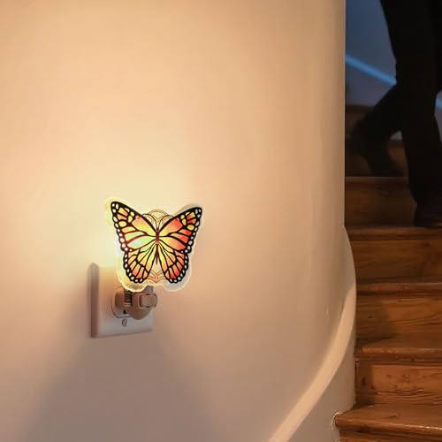 Image of Monarch Butterfly Night Light Plug into Wall - Made with Real Glass, Stained Glass Styled Nightlight for Hallway, Nursery, Bedroom, Bathroom, Kitchen, Stairway - Nature Inspired Accent Home Decor